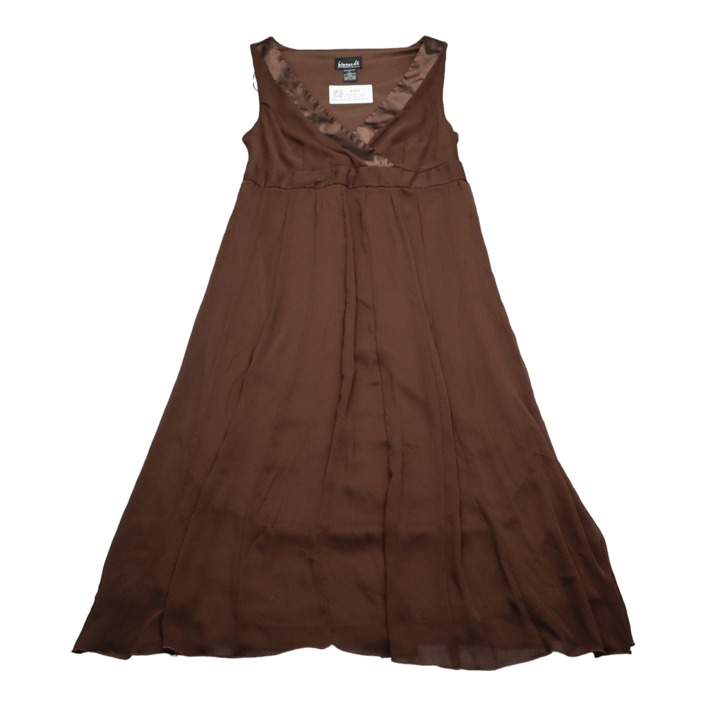 biyaycda Dress Womens 4 Brown A Line Midi Sleeveless VNeck Polyester Pleated